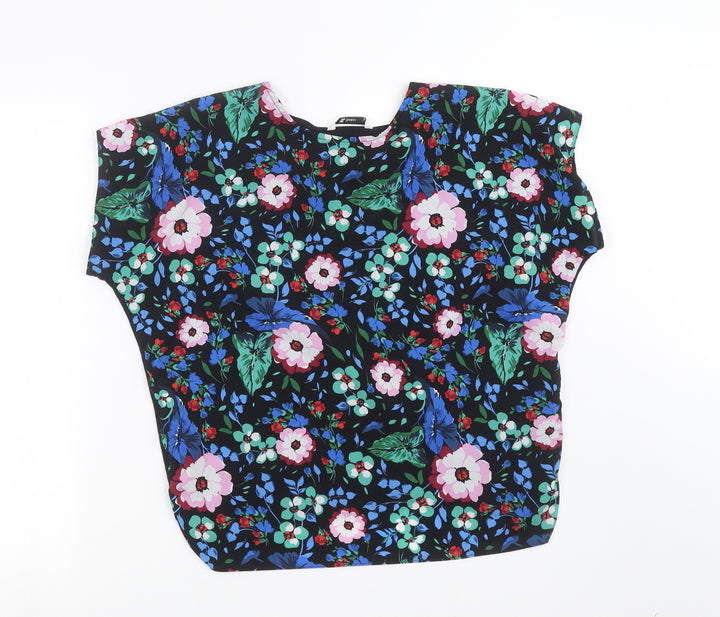 TU Womens Black Floral  Basic Blouse Size 10