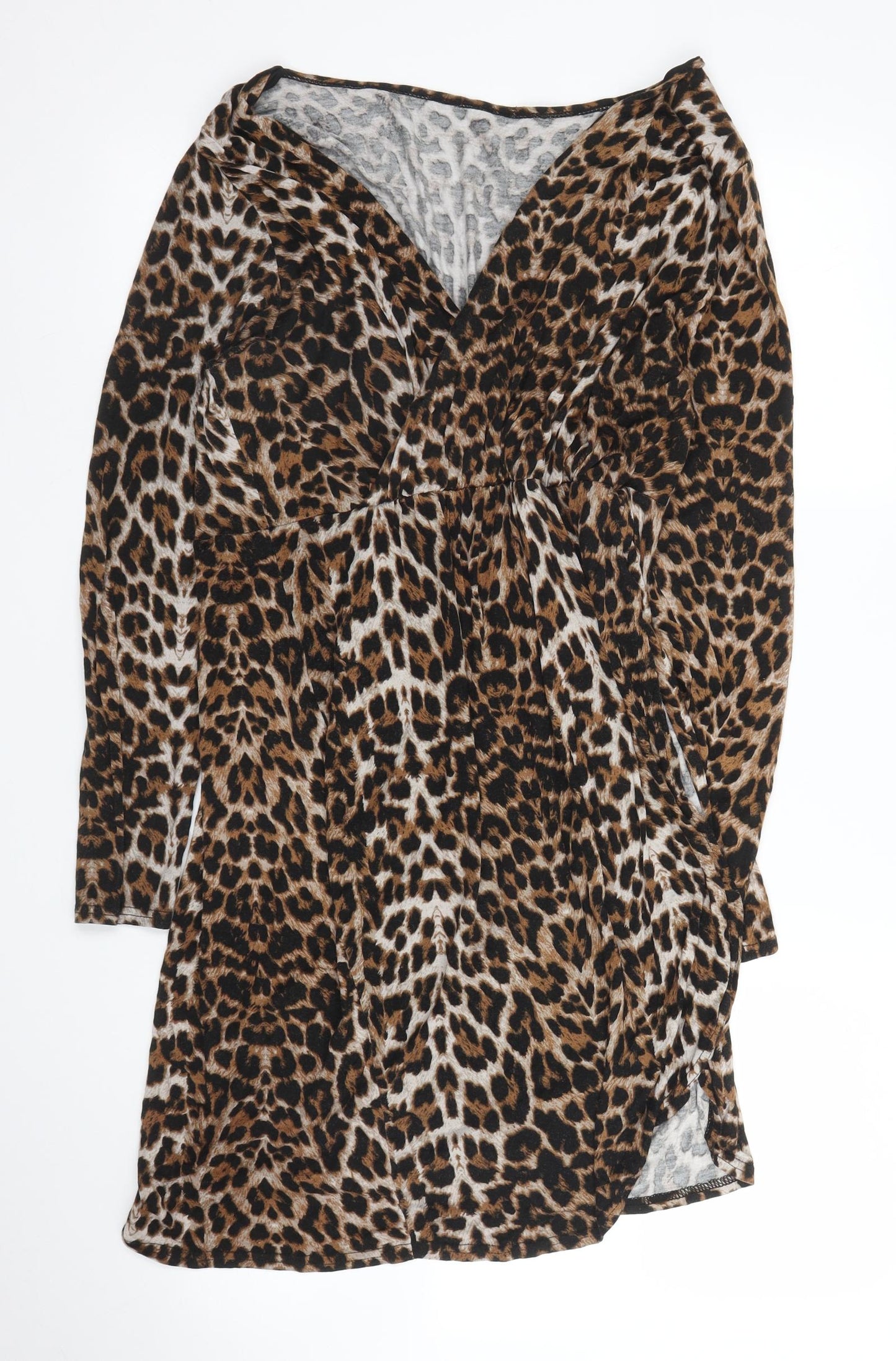Preworn Womens Beige Animal Print  Tunic Blouse Size L  - Leopard print