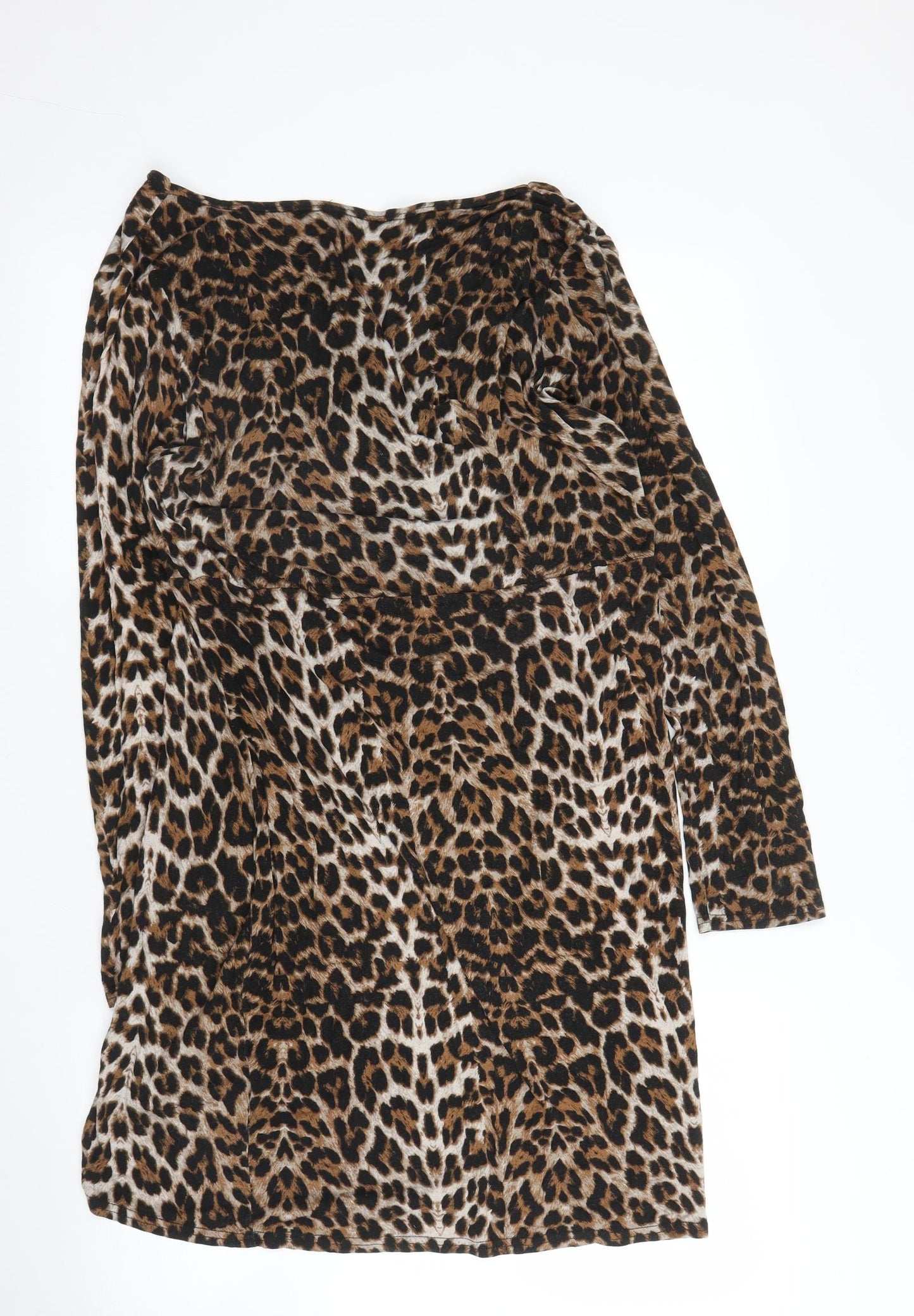 Preworn Womens Beige Animal Print  Tunic Blouse Size L  - Leopard print