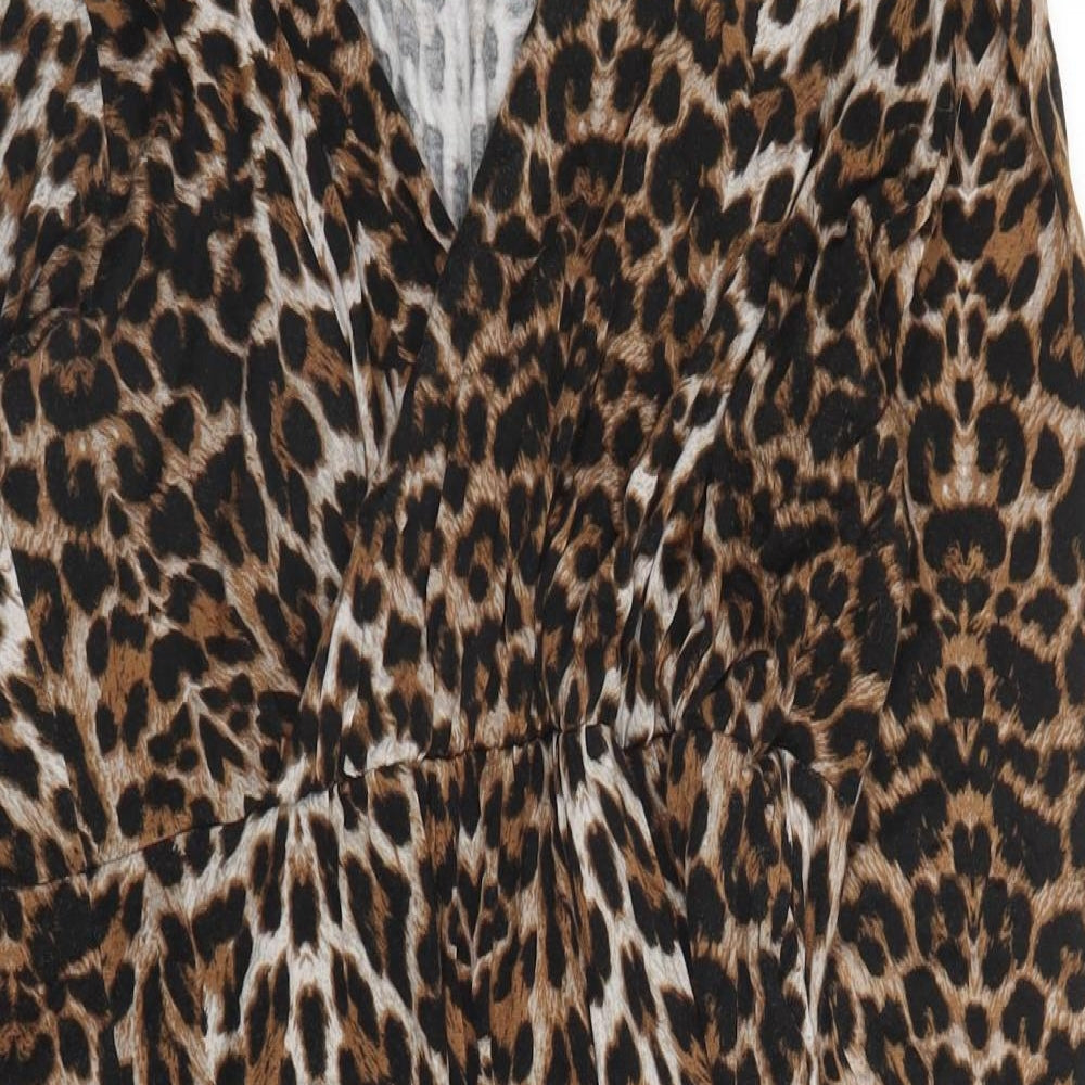 Preworn Womens Beige Animal Print  Tunic Blouse Size L  - Leopard print