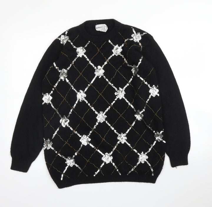 Alfred Dunner Womens Black Argyle/Diamond Pullover Jumper Size M