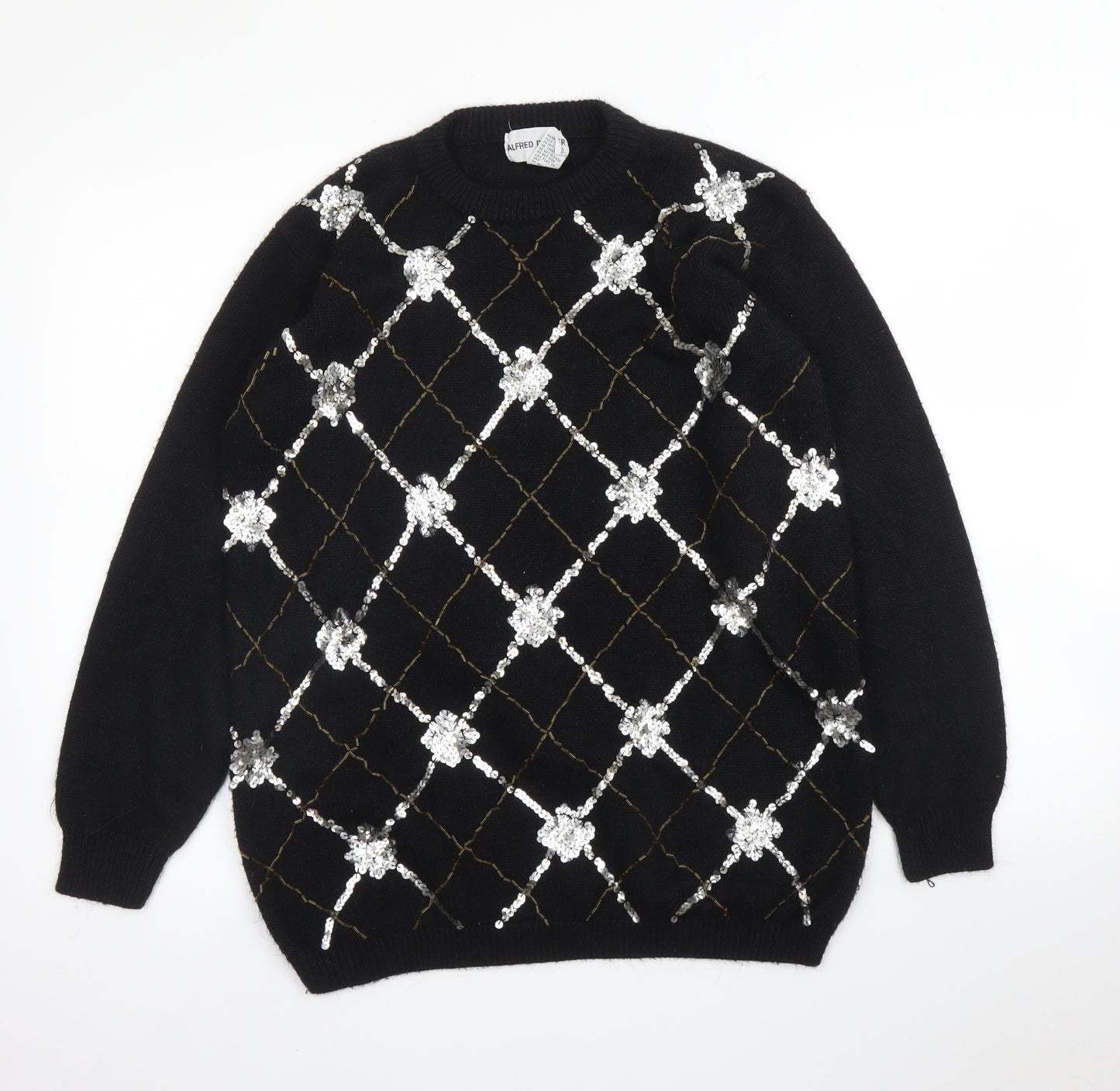Alfred Dunner Womens Black Argyle/Diamond  Pullover Jumper Size M