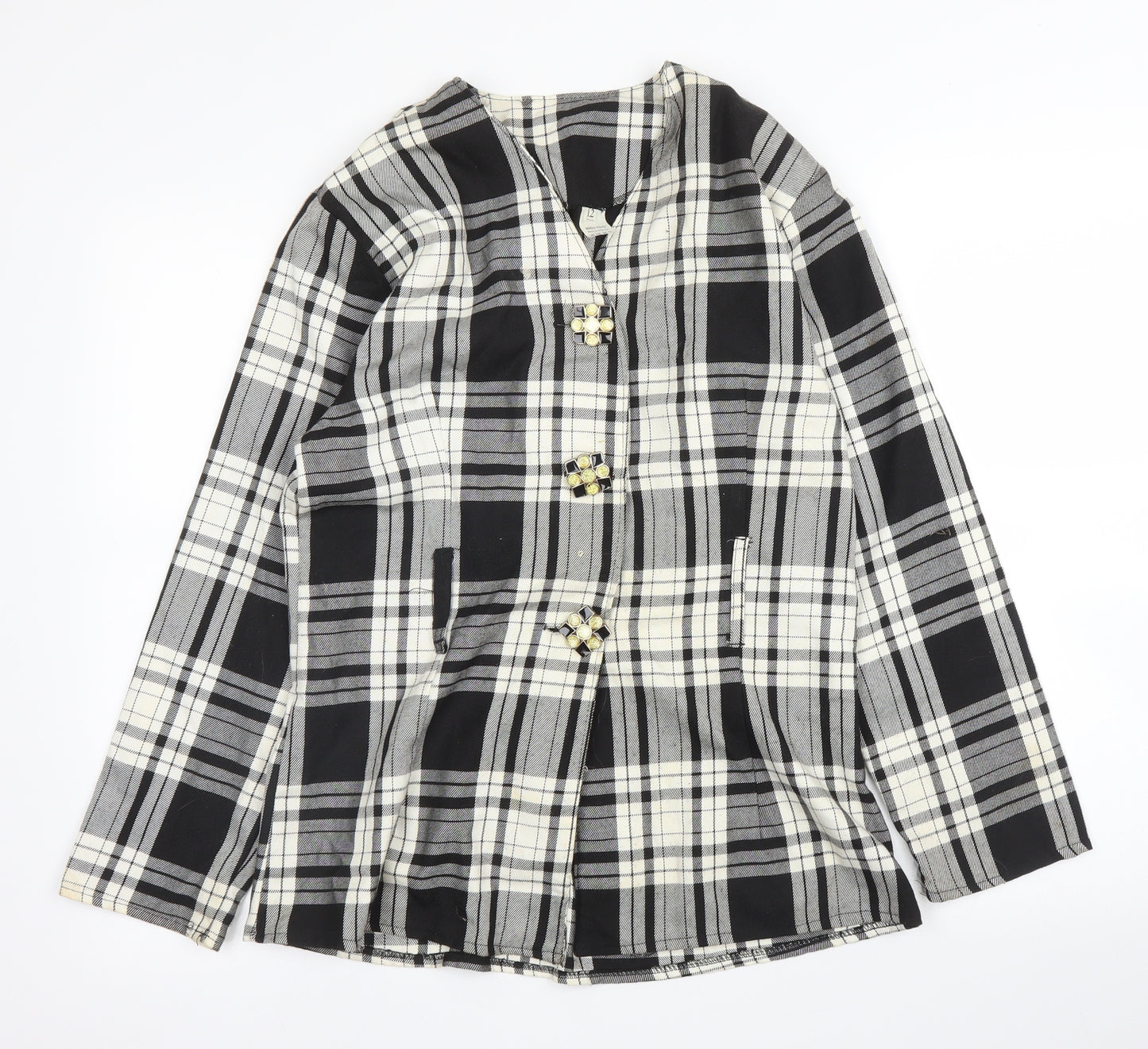Preworn Womens Black Plaid  Jacket Blazer Size 12