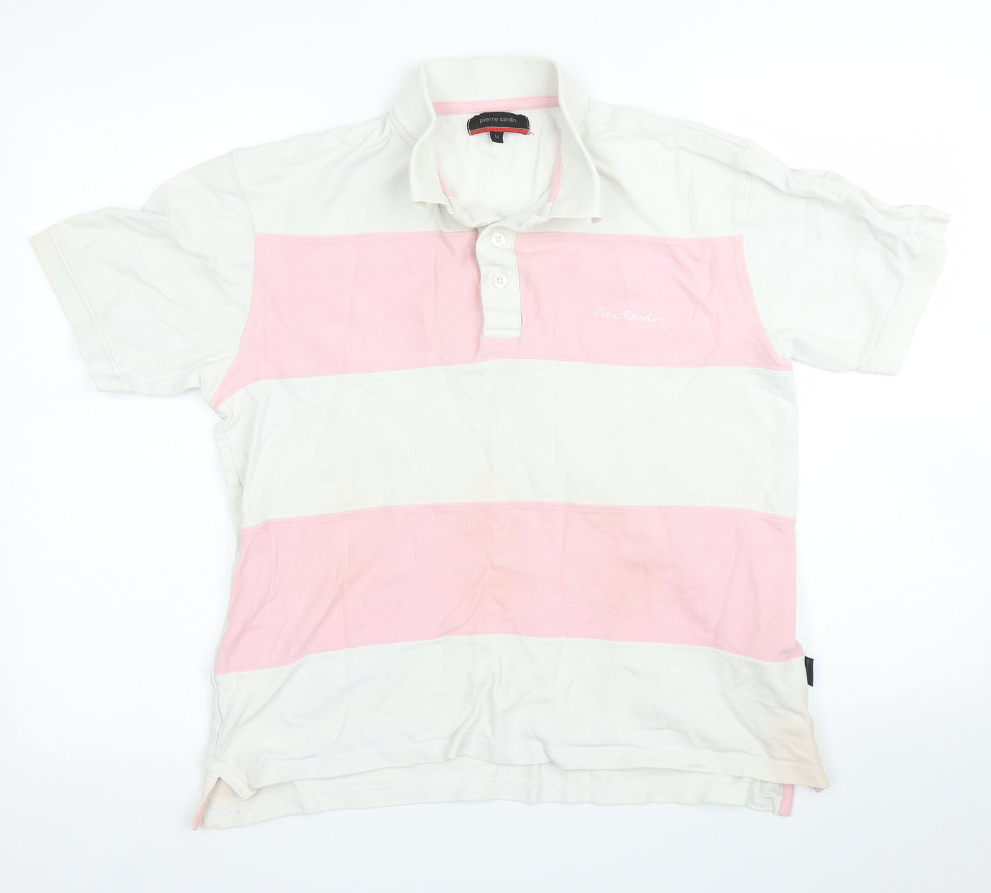 Piere Cardin Mens White Striped   Polo Size M