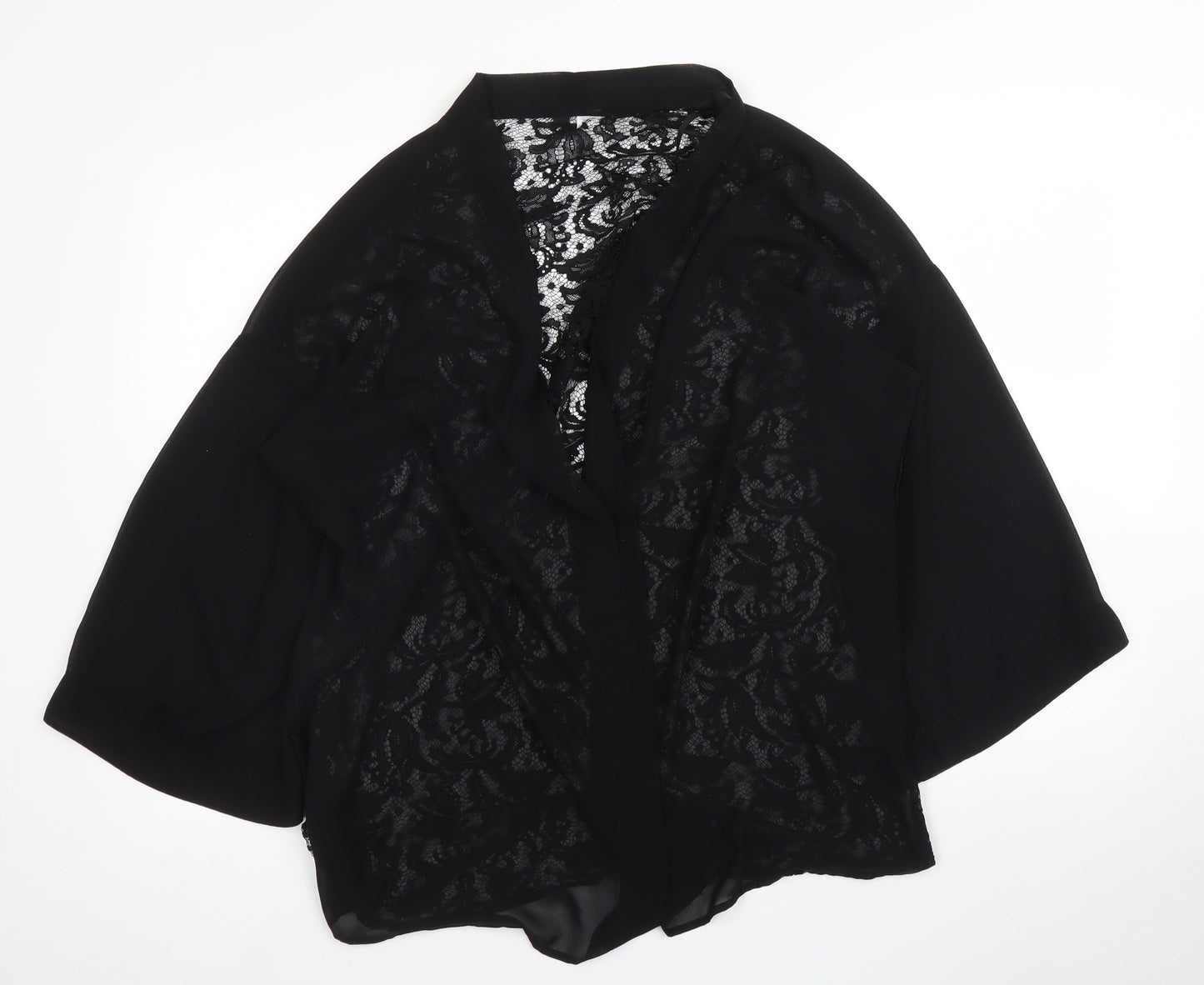 Preworn Womens Black Floral  Kimono Blouse Size L