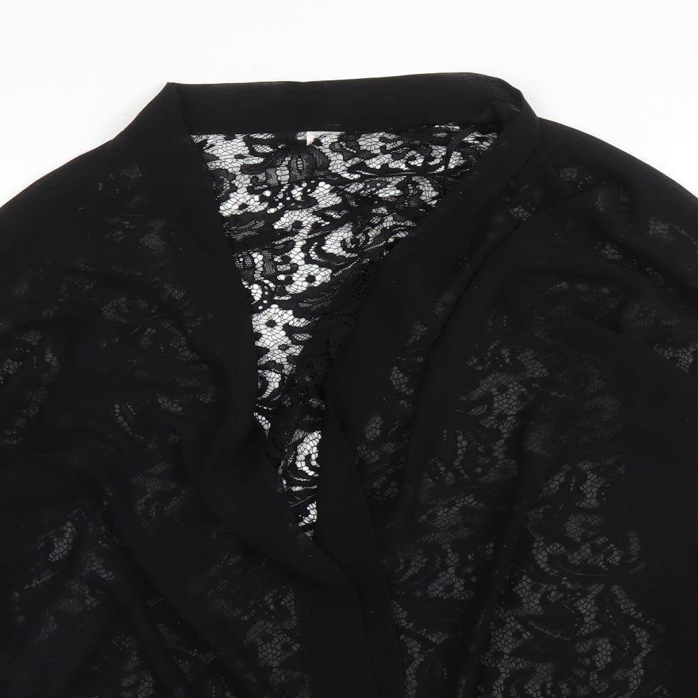 Preworn Womens Black Floral  Kimono Blouse Size L