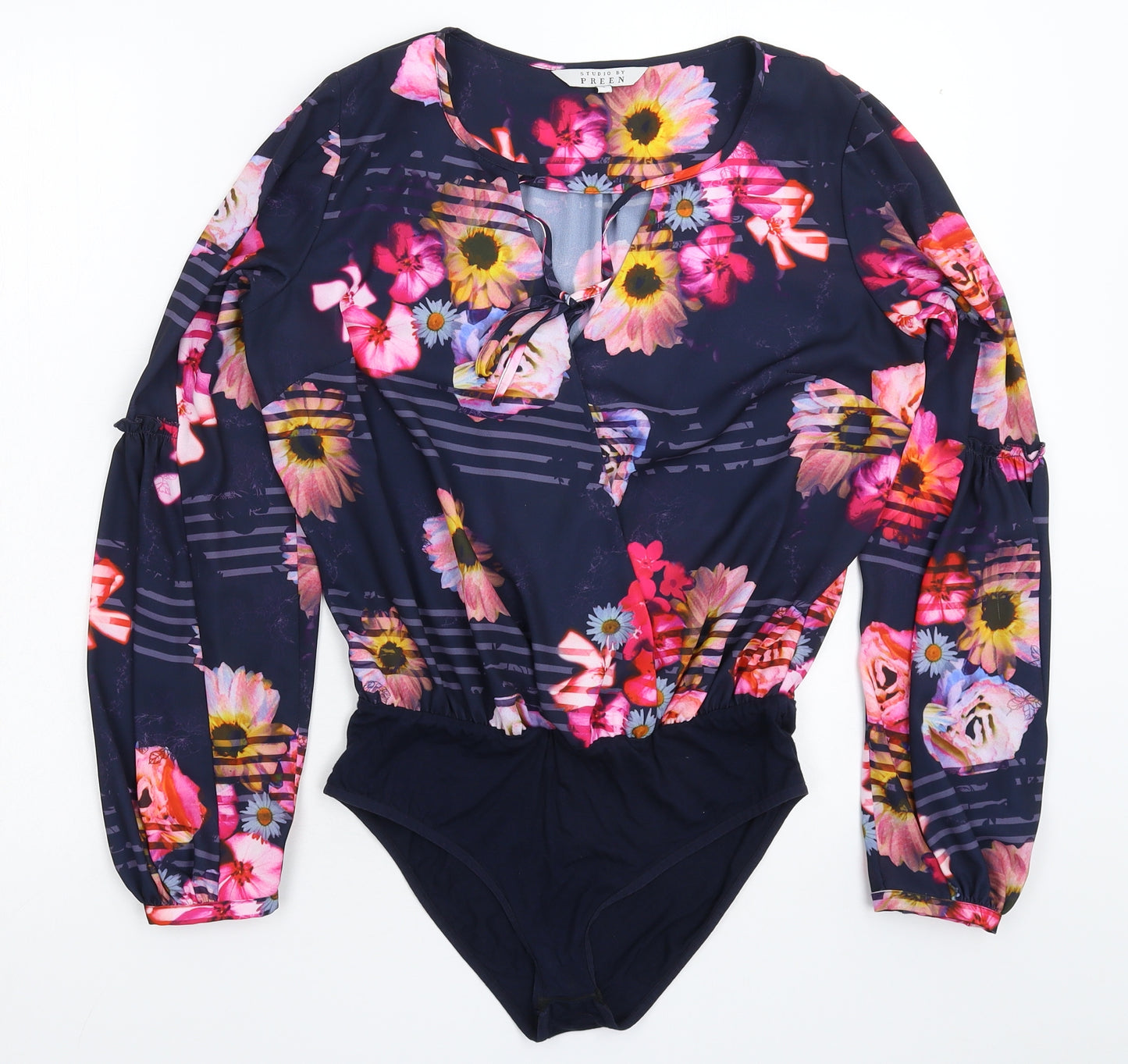 Preen Womens Blue Floral  Bodysuit One-Piece Size 8