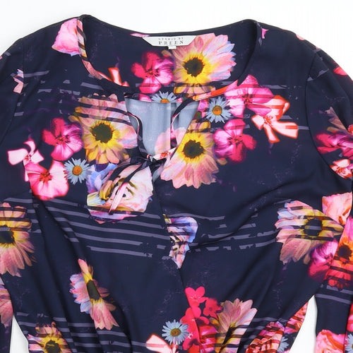 Preen Womens Blue Floral  Bodysuit One-Piece Size 8