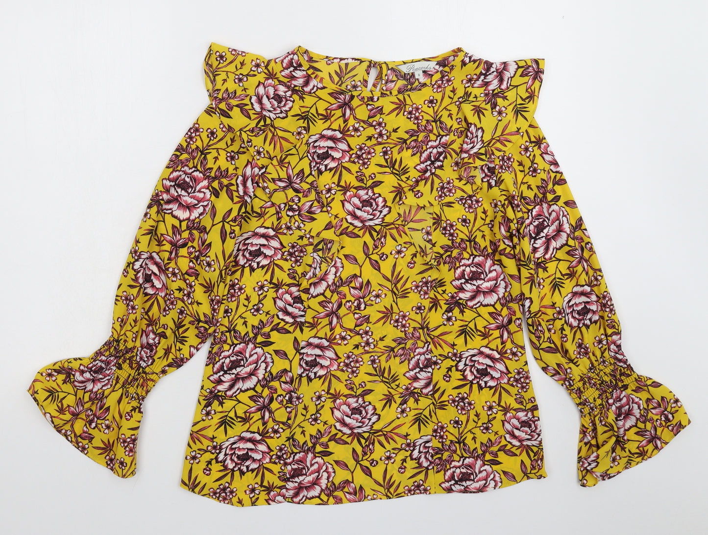 Peacocks Womens Yellow Floral Satin Basic Blouse Size 8