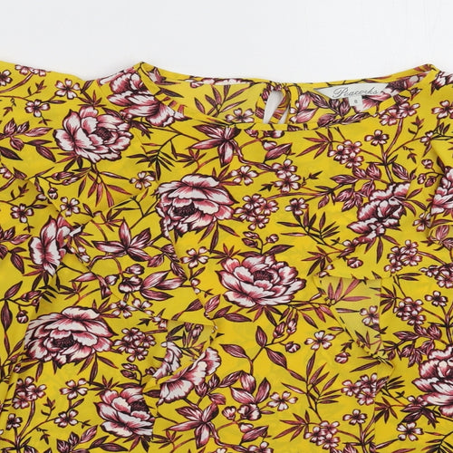 Peacocks Womens Yellow Floral Satin Basic Blouse Size 8