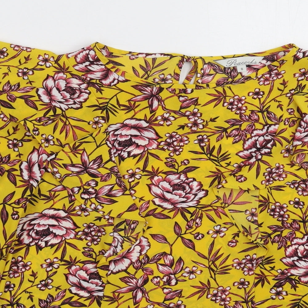 Peacocks Womens Yellow Floral Satin Basic Blouse Size 8