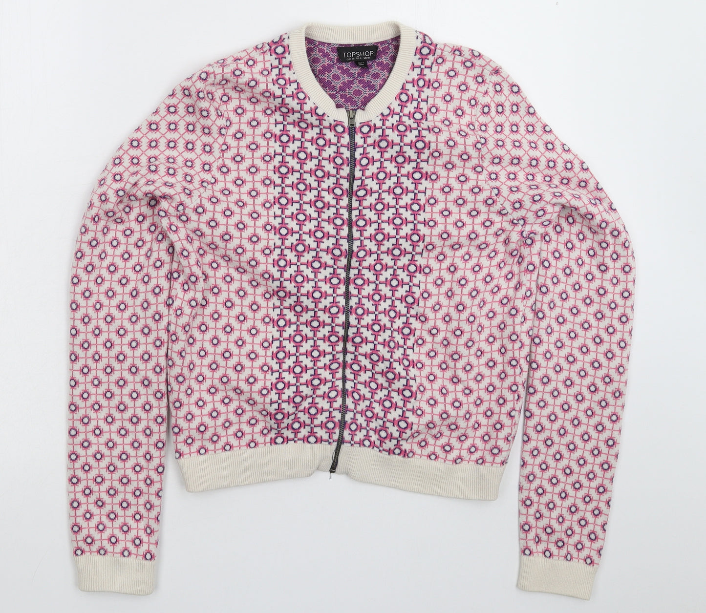 Topshop Womens Multicoloured Geometric Knit Cardigan Jumper Size 10