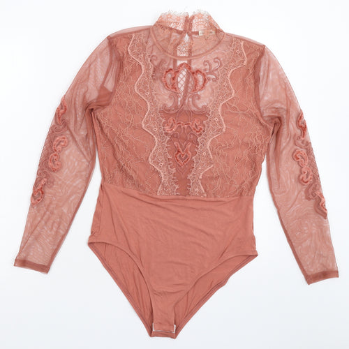 River Island Womens Pink  Lace Bodysuit One-Piece Size 12