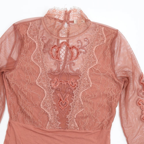 River Island Womens Pink  Lace Bodysuit One-Piece Size 12