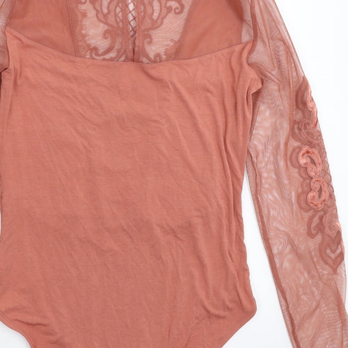 River Island Womens Pink  Lace Bodysuit One-Piece Size 12