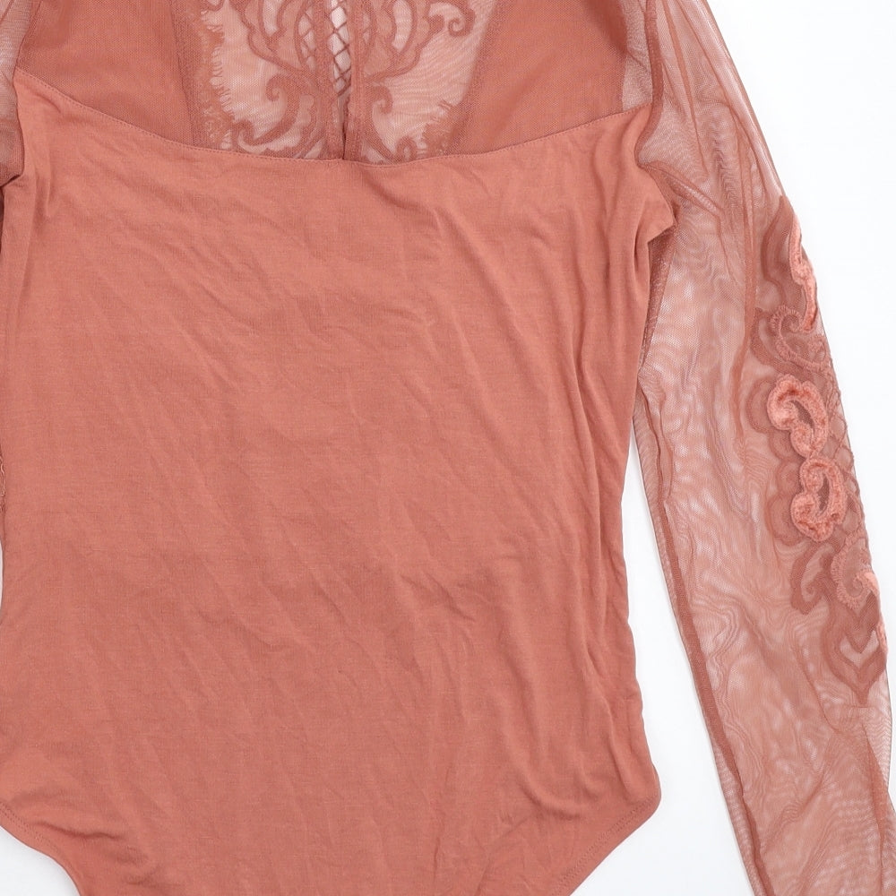 River Island Womens Pink  Lace Bodysuit One-Piece Size 12