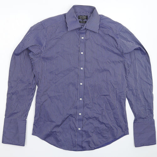 Jeff Banks Mens Blue Striped   Dress Shirt Size 15.5
