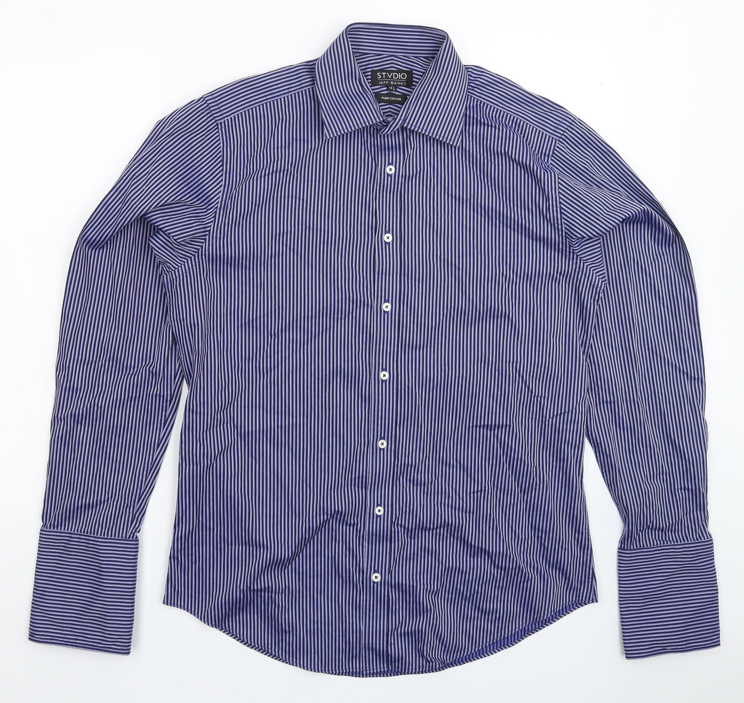Jeff Banks Mens Blue Striped   Dress Shirt Size 15.5