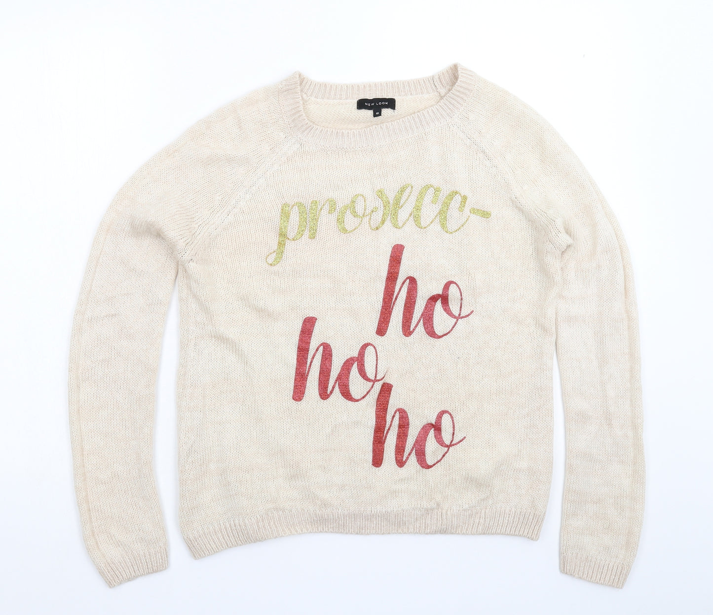 New Look Womens Beige  Knit Pullover Jumper Size 12  - Christmas