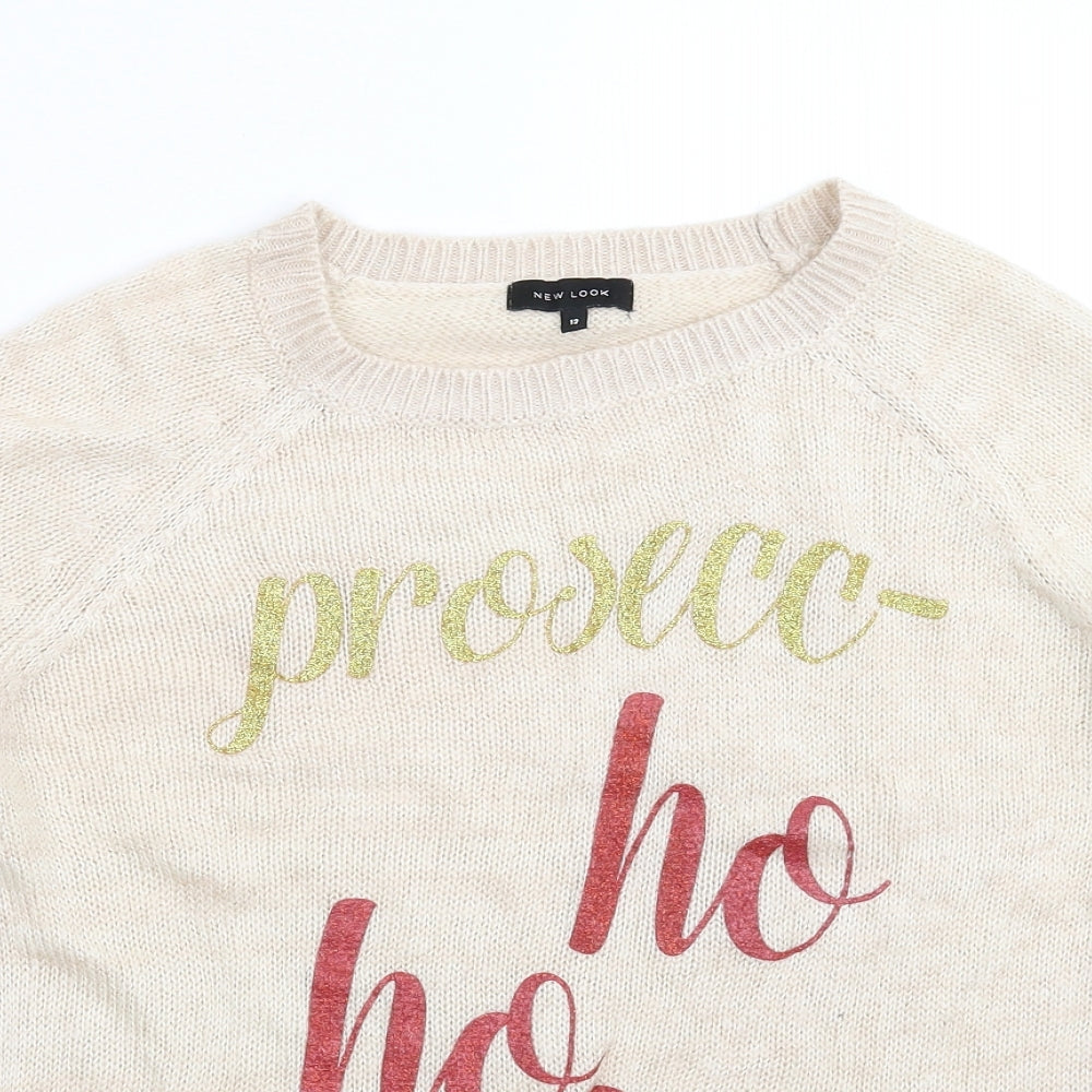 New Look Womens Beige  Knit Pullover Jumper Size 12  - Christmas