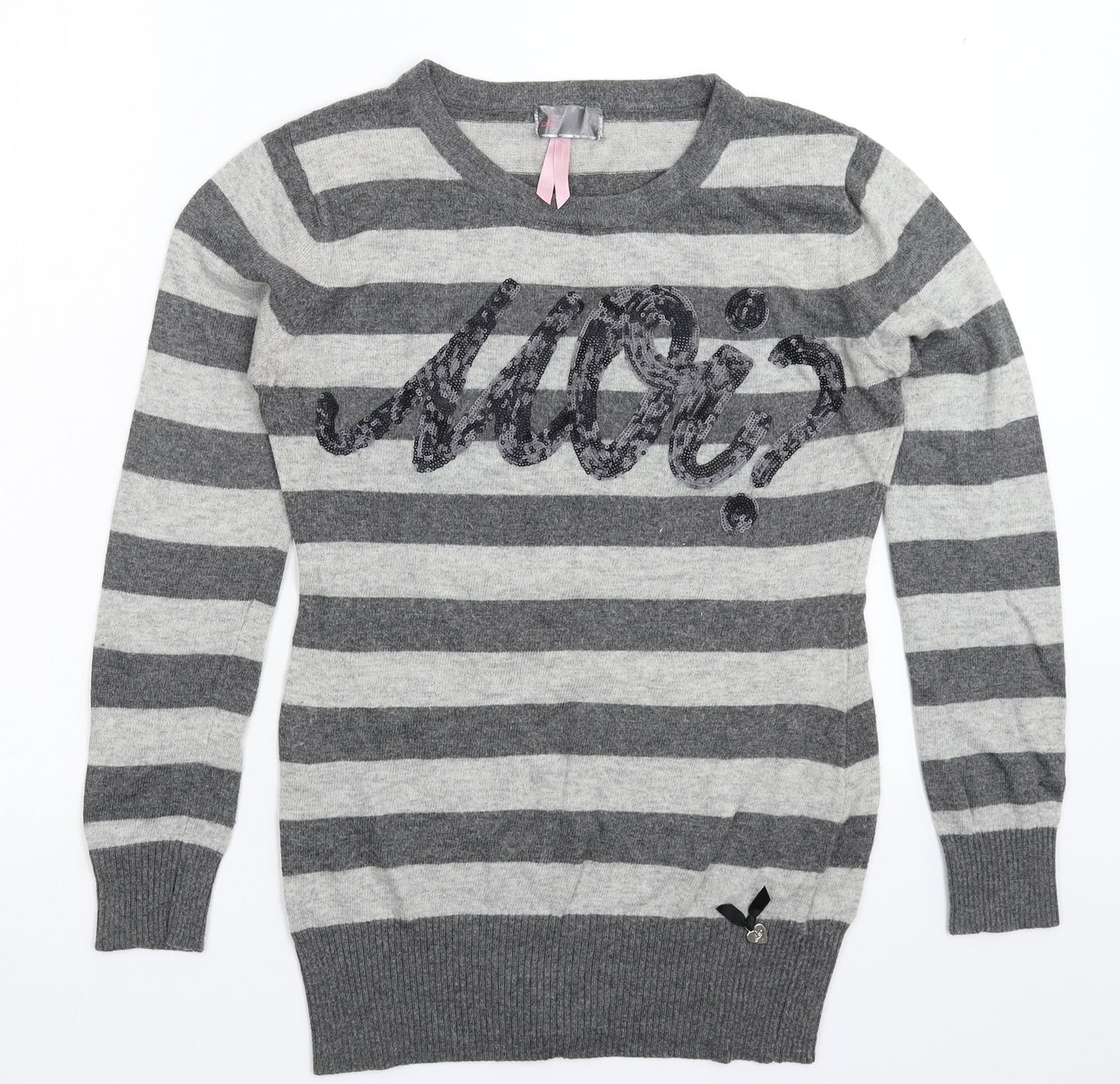 Lipsy Womens Grey Striped Knit Pullover Jumper Size 14