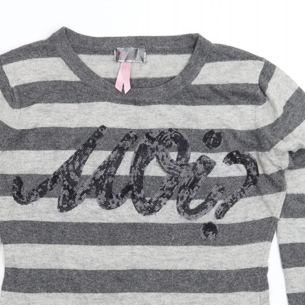 Lipsy Womens Grey Striped Knit Pullover Jumper Size 14