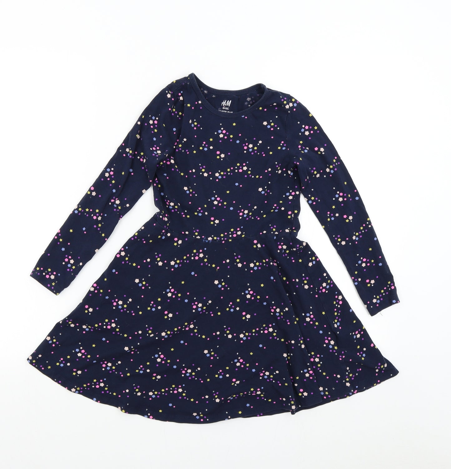 H&M Girls Blue Geometric  Fit & Flare  Size 6-7 Years