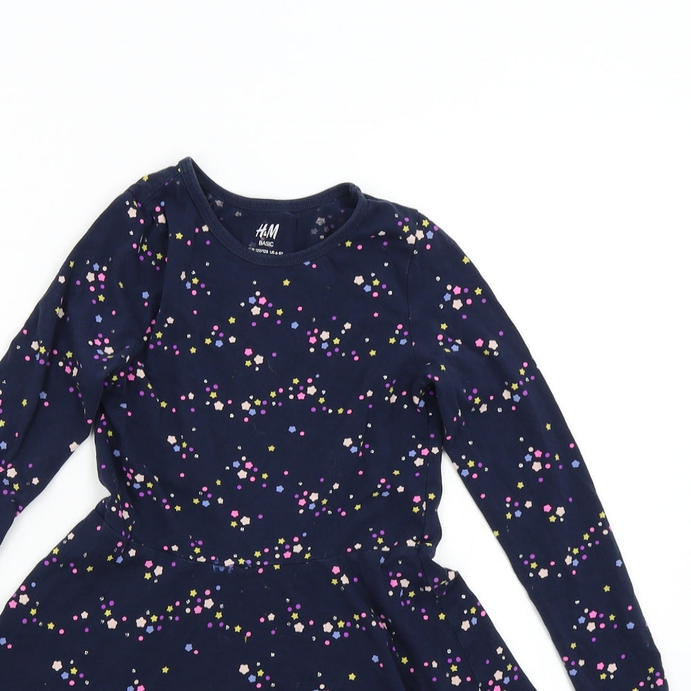 H&M Girls Blue Geometric  Fit & Flare  Size 6-7 Years