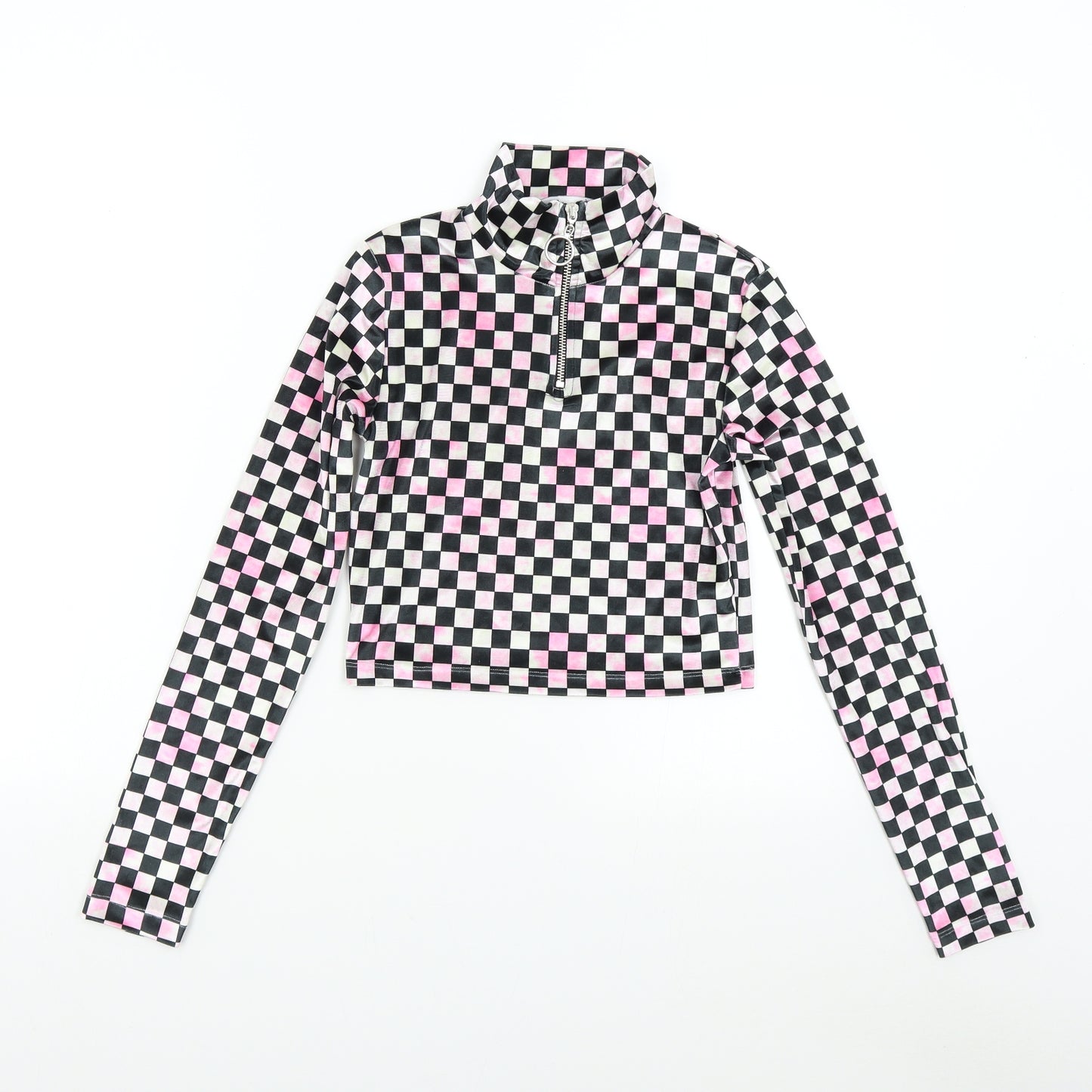 New Girl Order Womens Multicoloured Check Velour Basic Blouse Size S