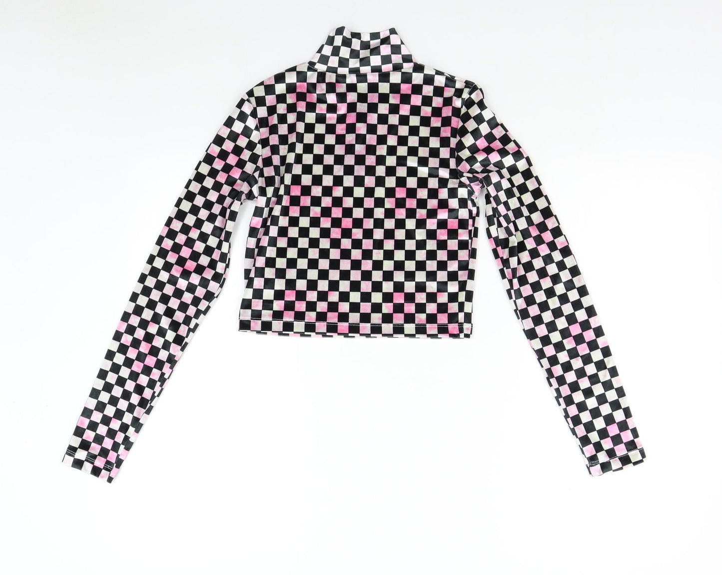 New Girl Order Womens Multicoloured Check Velour Basic Blouse Size S