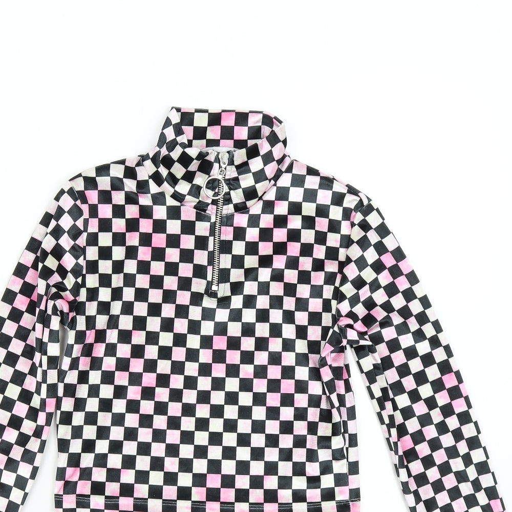 New Girl Order Womens Multicoloured Check Velour Basic Blouse Size S