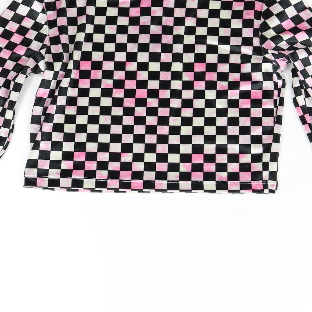 New Girl Order Womens Multicoloured Check Velour Basic Blouse Size S