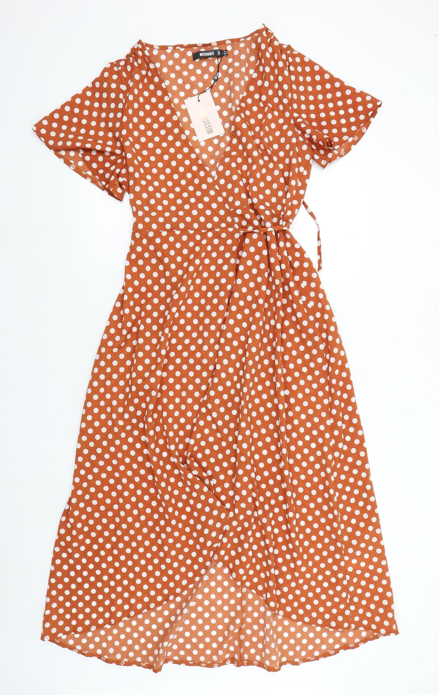 Missguided Womens Orange Polka Dot  Wrap Dress  Size 8