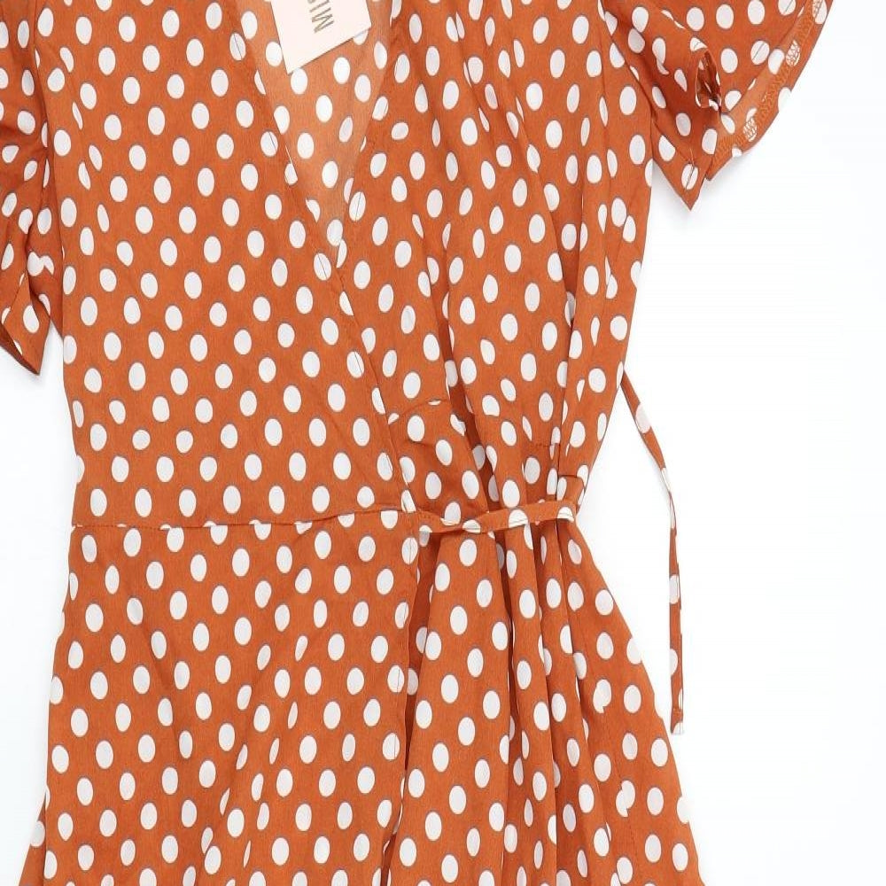 Missguided Womens Orange Polka Dot  Wrap Dress  Size 8