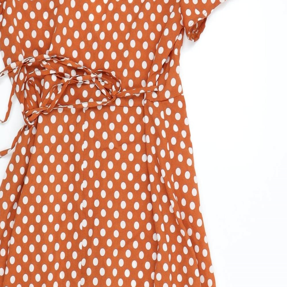 Missguided Womens Orange Polka Dot  Wrap Dress  Size 8