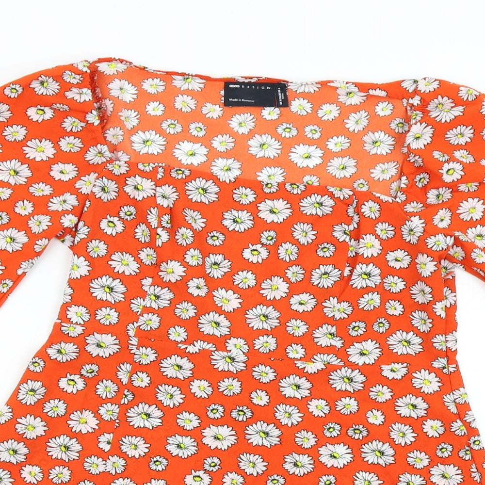 ASOS Womens Red Floral  Tunic Blouse Size 10