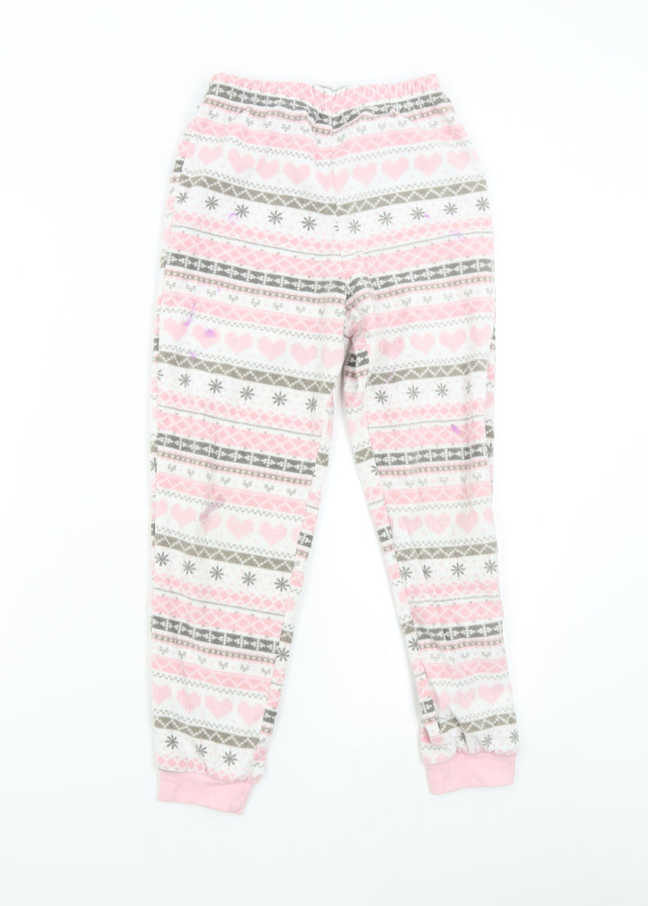 George Girls Pink Fair Isle Fleece Pyjama Pants Size 9-10 Years
