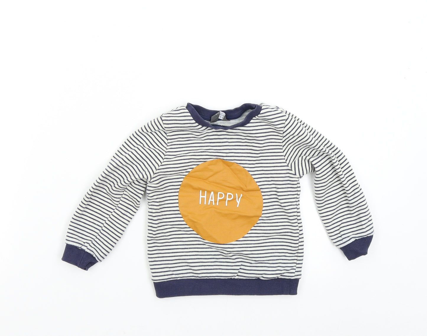 Primark Boys Multicoloured Striped  Pullover Sweatshirt Size 2-3 Years  - Happy