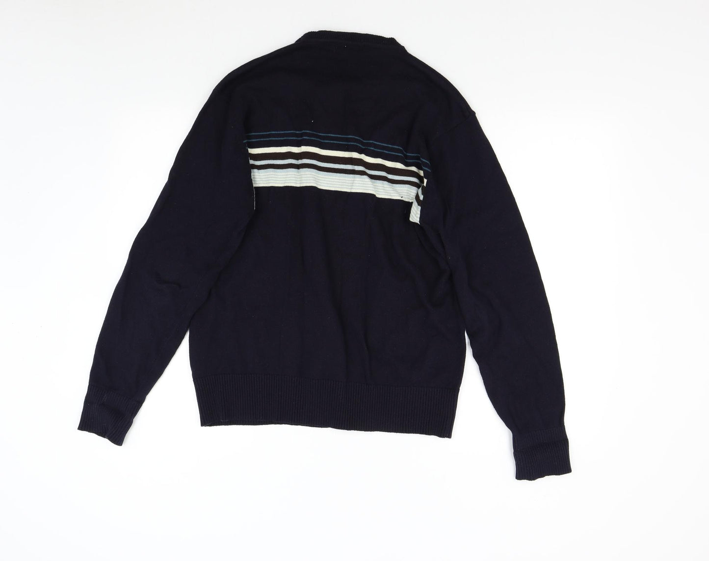 Simon Clark Mens Blue Striped Knit Pullover Jumper Size L