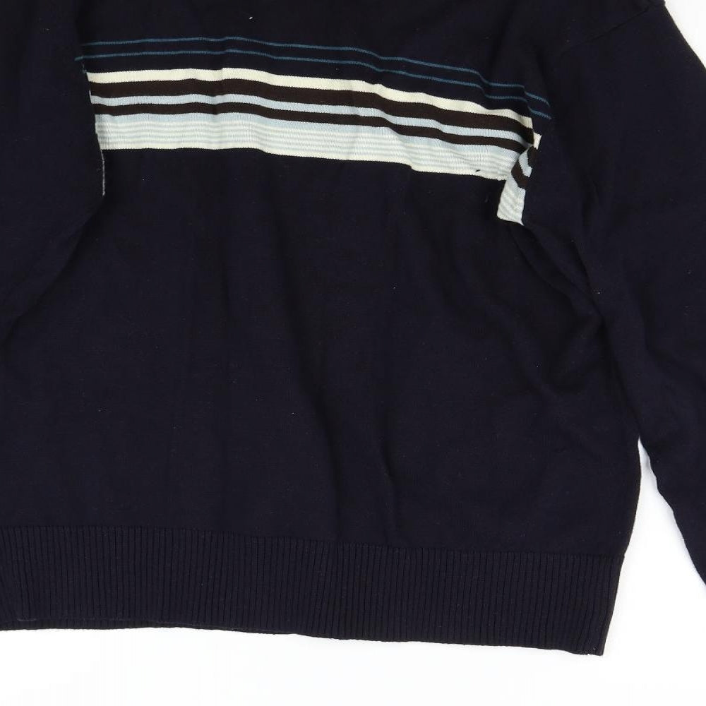 Simon Clark Mens Blue Striped Knit Pullover Jumper Size L