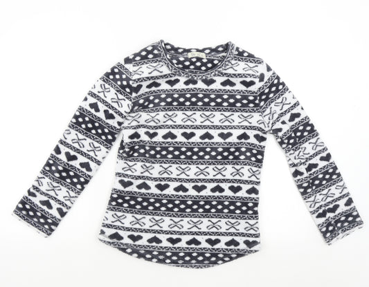 Front view of Primark women’s multicoloured geometric fleece top pyjama top, size UK 8