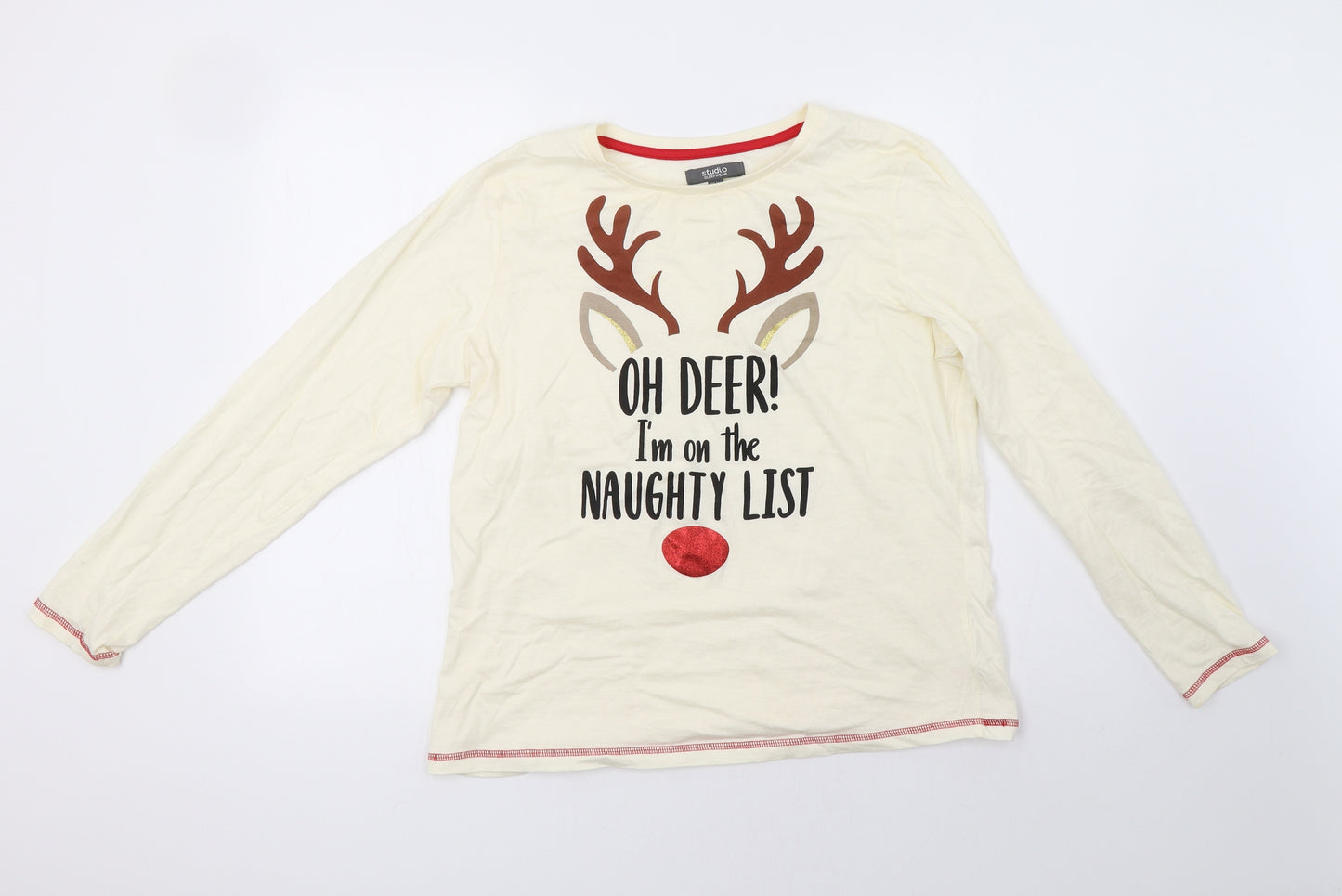 Studio Womens White    Pyjama Top Size 14  - christmas
