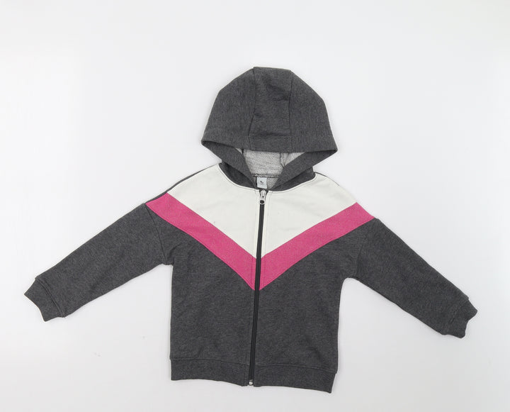 Sainsburys Girls Grey Striped  Full Zip Sweatshirt Size 5 Years