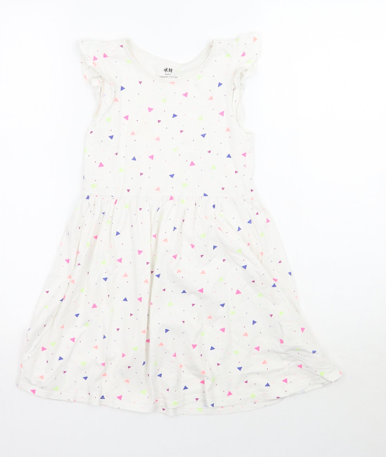 H&M Girls White Geometric Ramie A-Line  Size 7 Years