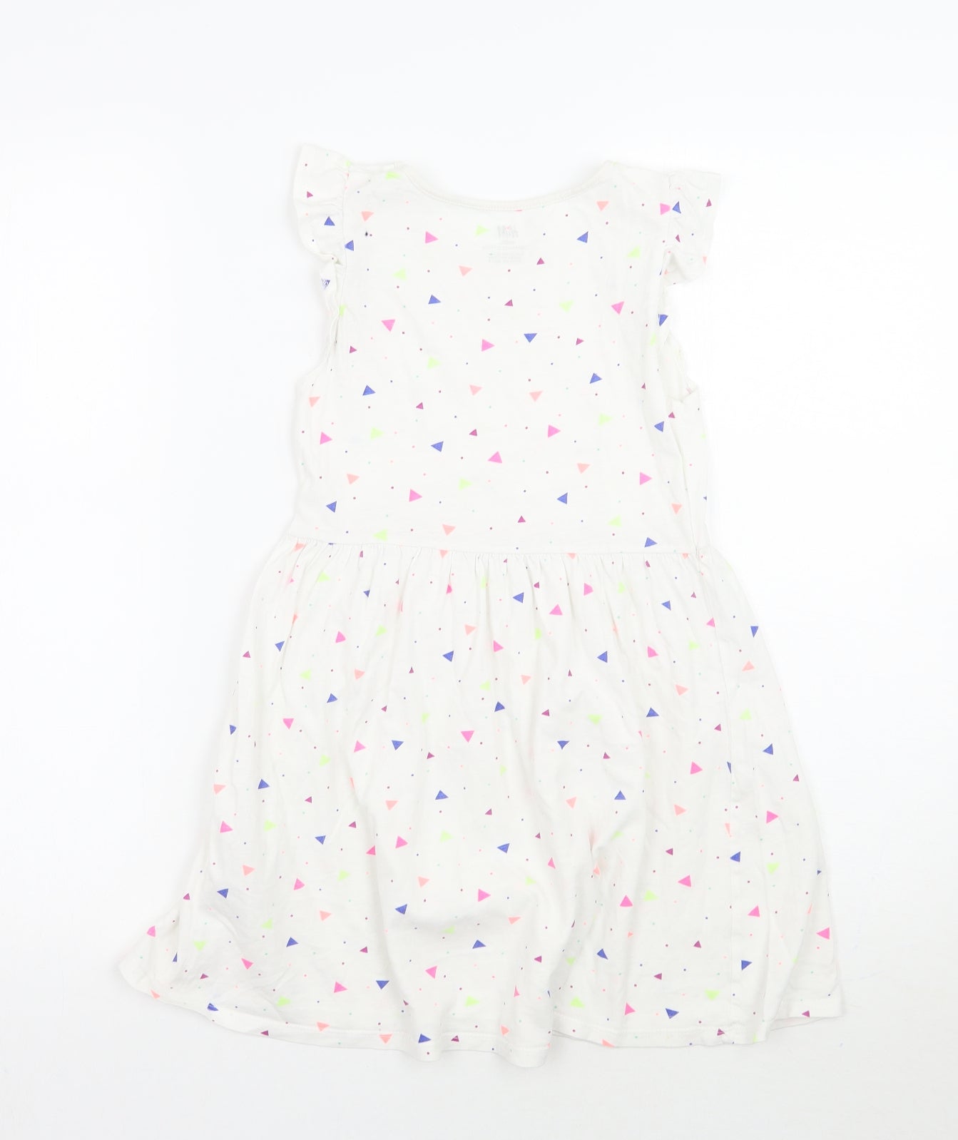 H&M Girls White Geometric Ramie A-Line  Size 7 Years