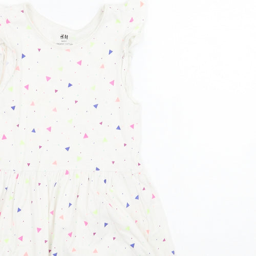 H&M Girls White Geometric Ramie A-Line  Size 7 Years