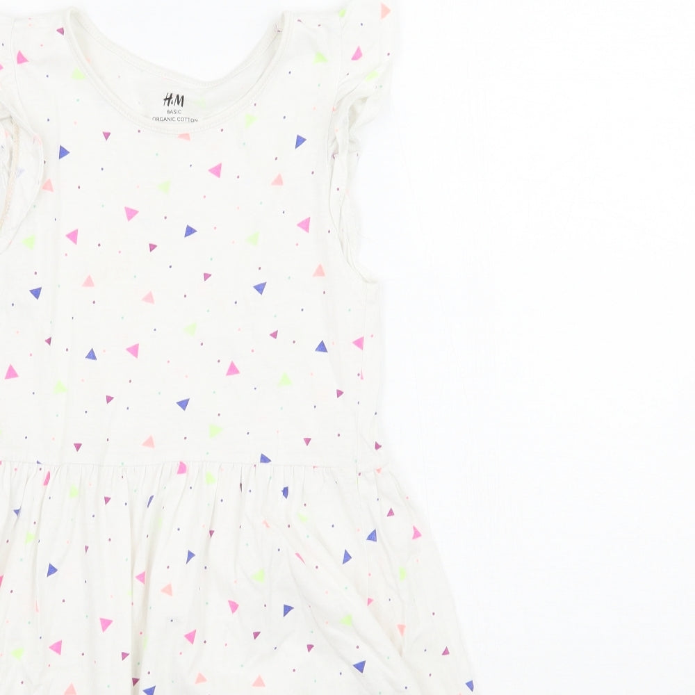 H&M Girls White Geometric Ramie A-Line  Size 7 Years