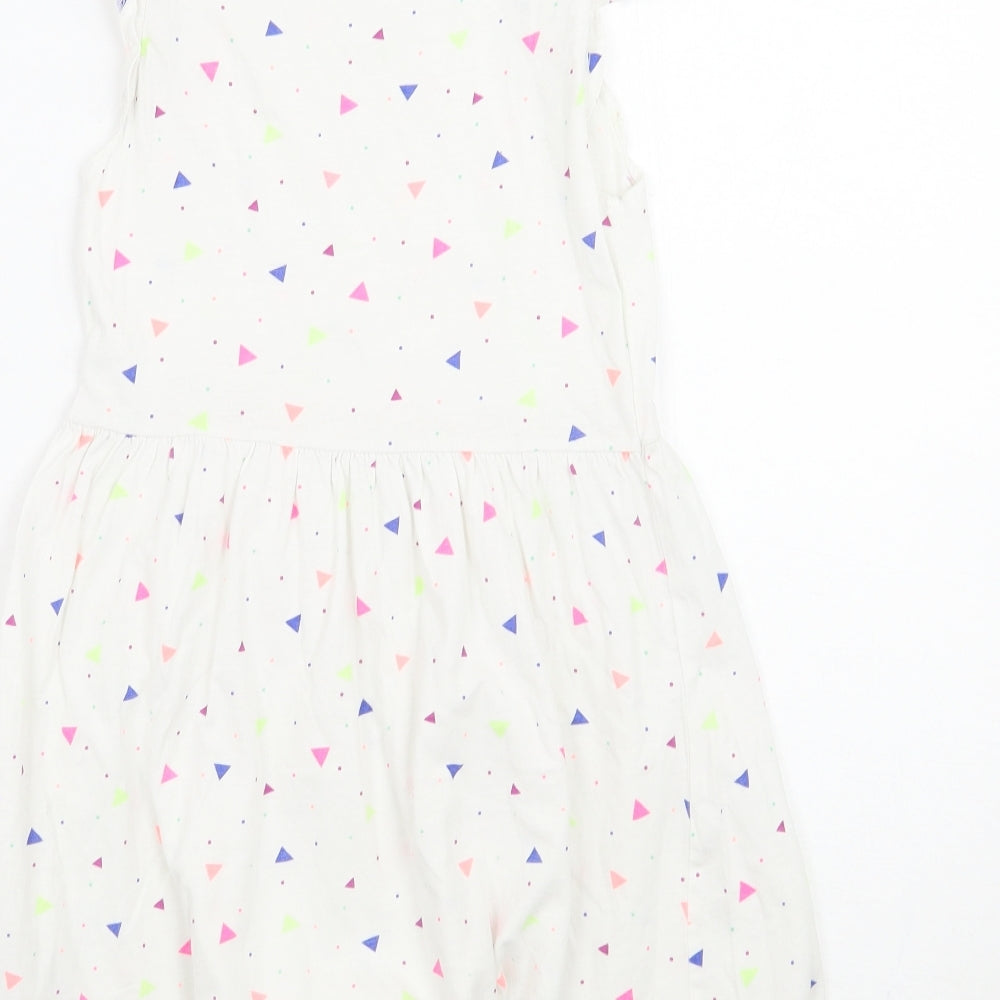 H&M Girls White Geometric Ramie A-Line  Size 7 Years