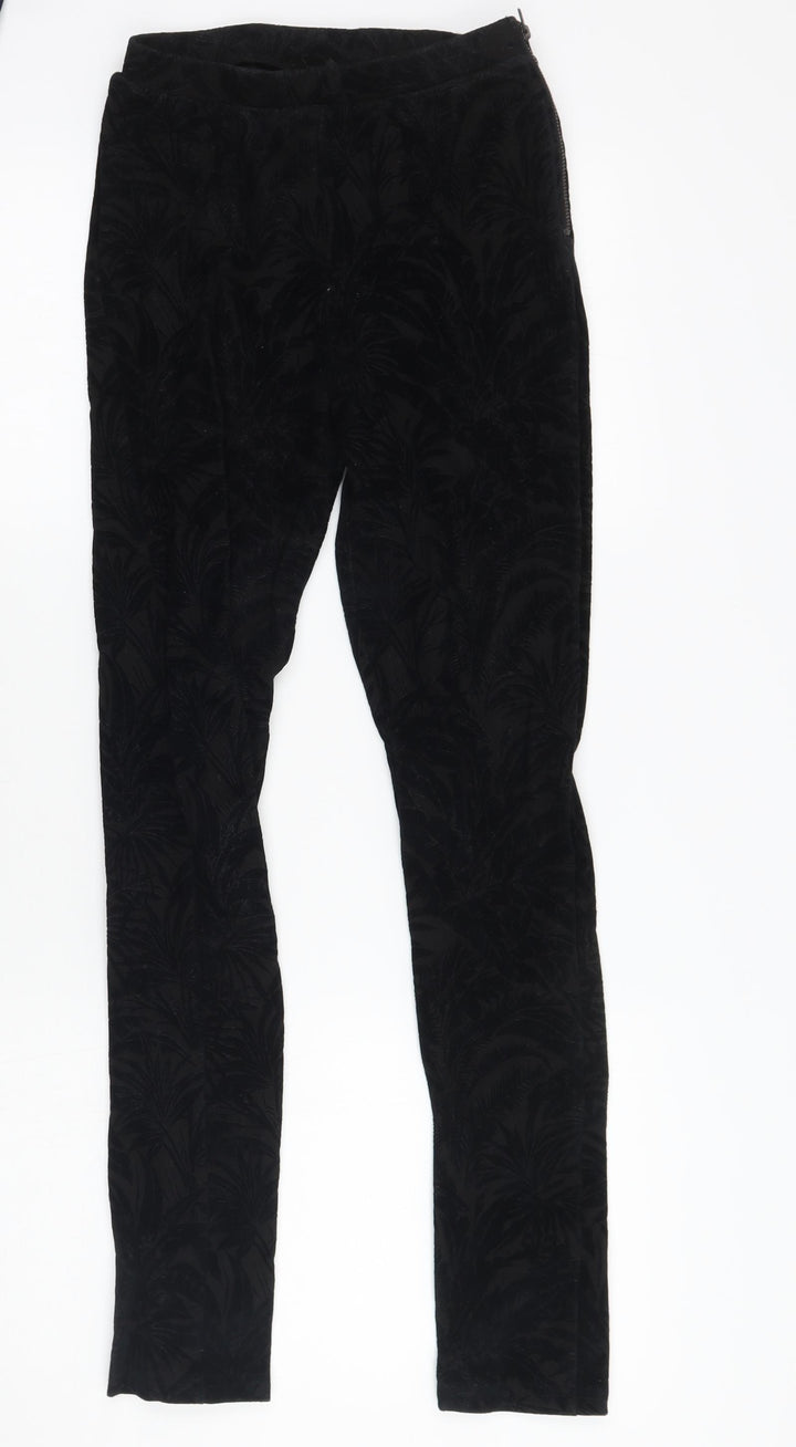 Topshop Womens Black Floral Trousers Size 8 L28 in