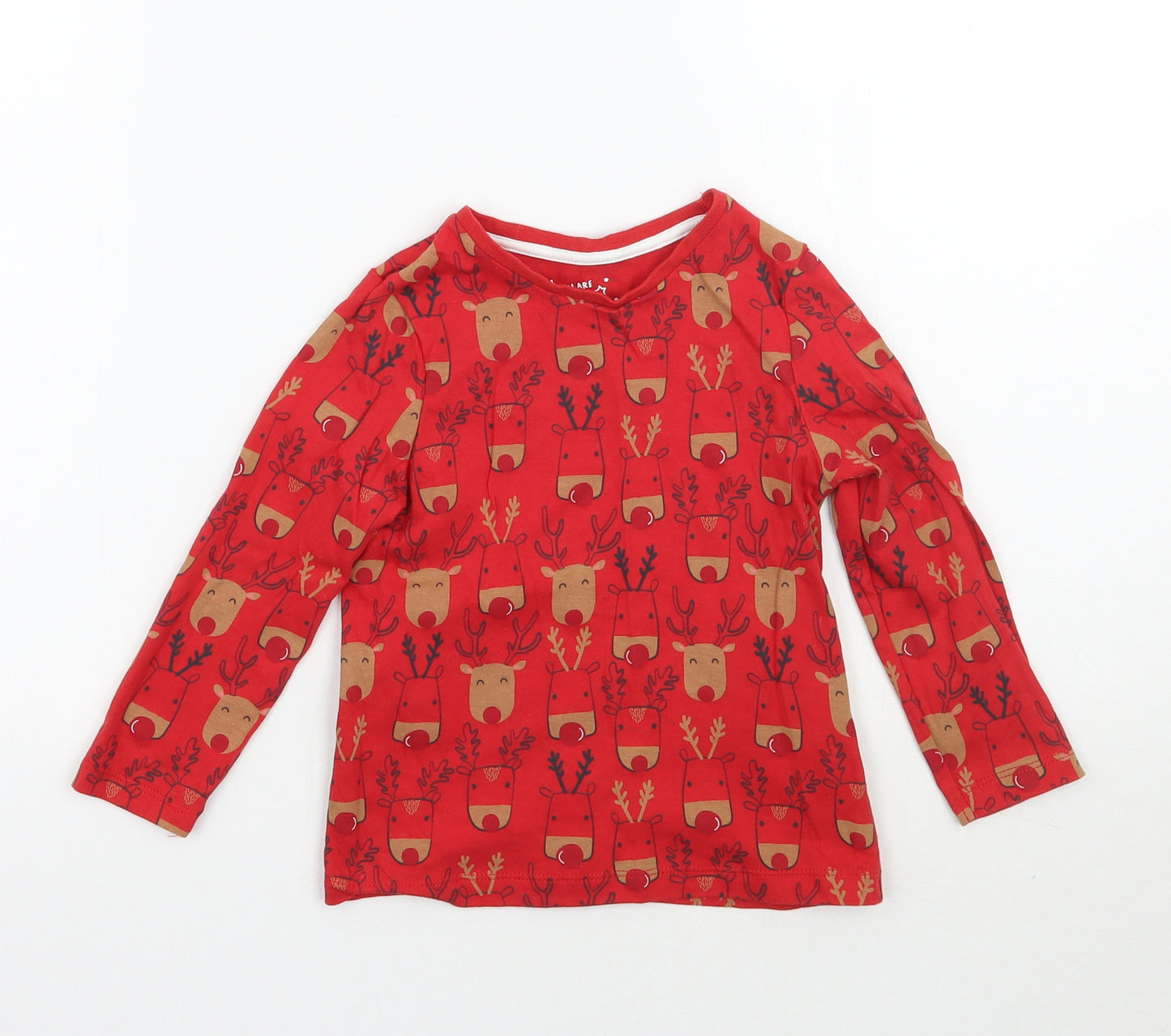 F&F Girls Red Geometric  Basic T-Shirt Size 3-4 Years  - Christmas
